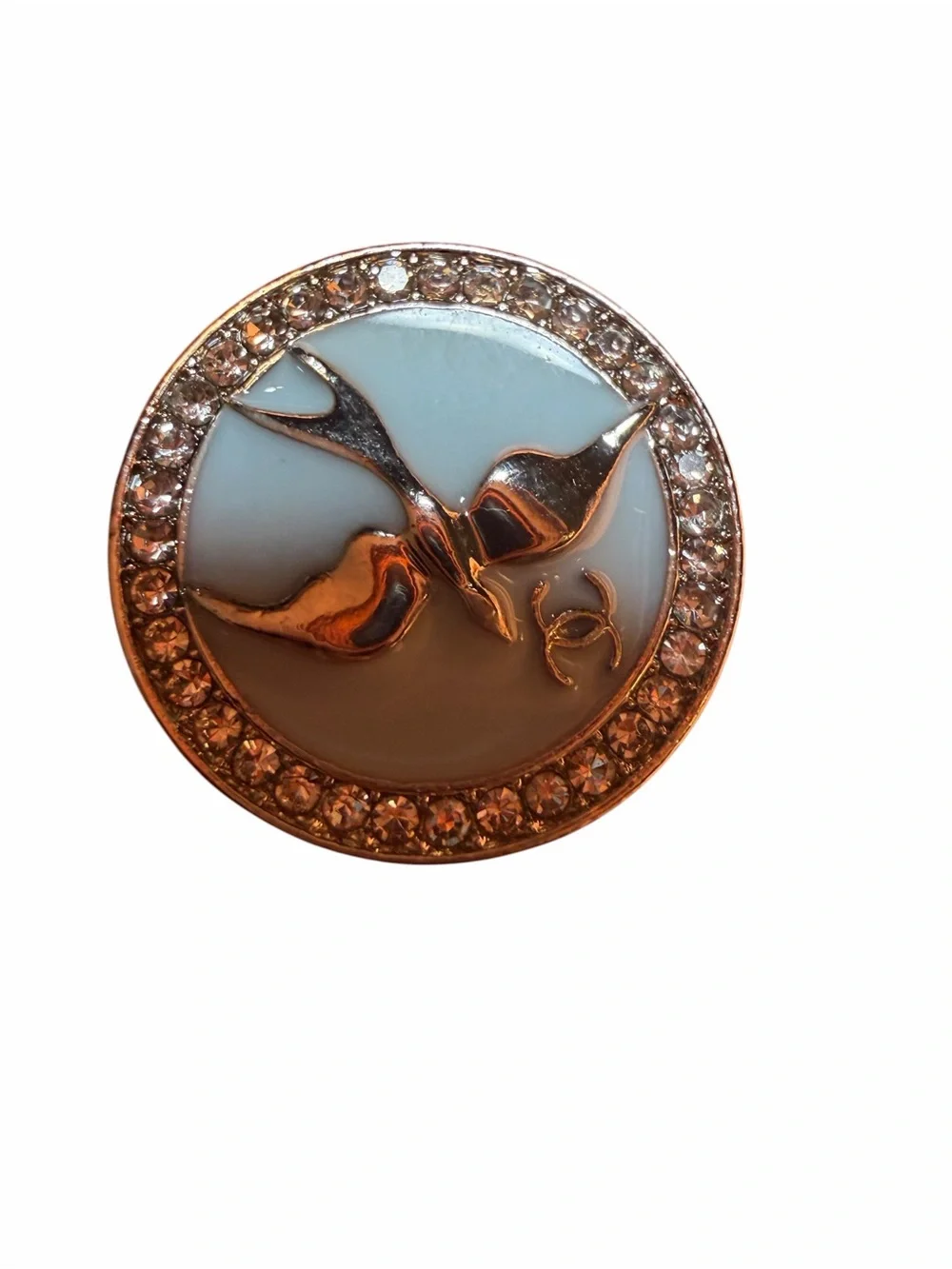 CHANEL Light Blue Enamel Bird Motif Crystal Trim Buttons (Set of 3)